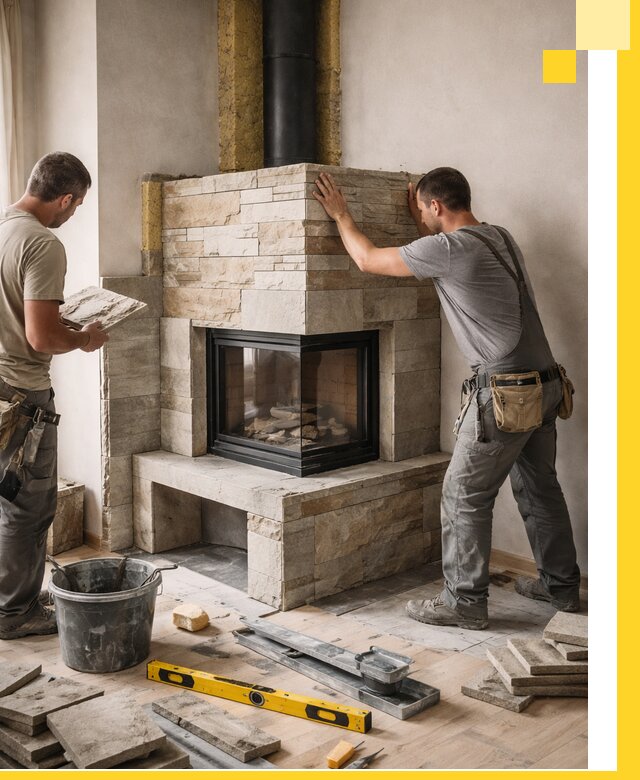 Угловые камины под ключ проект, монтаж и отделка в Алейске