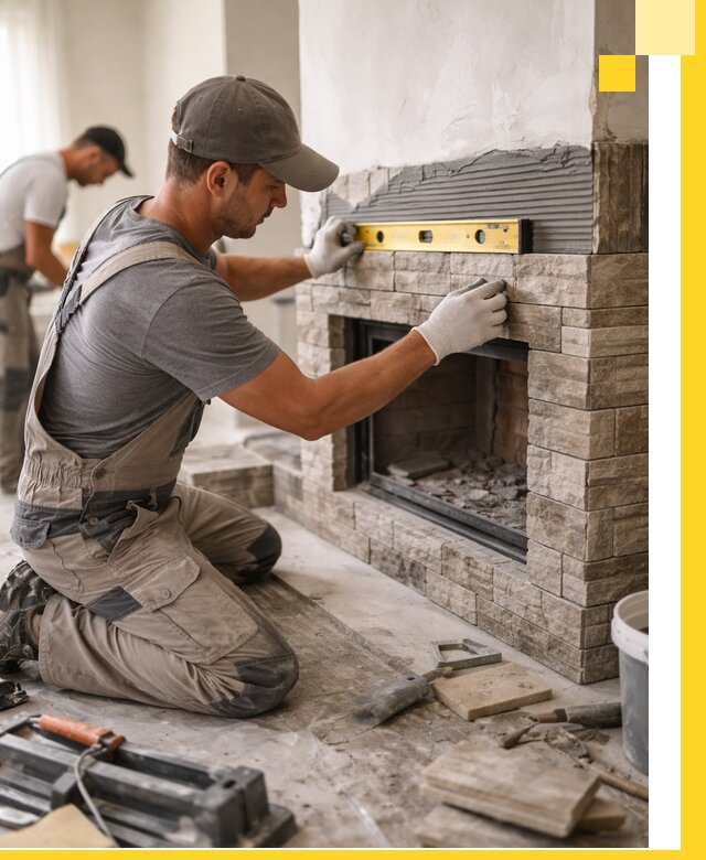 Облицовка каминов в Алейске, монтаж и отделка натуральным камнем