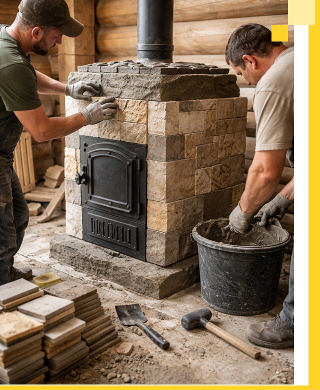 Облицовка банной печи под ключ в Алейске: камень и плитка