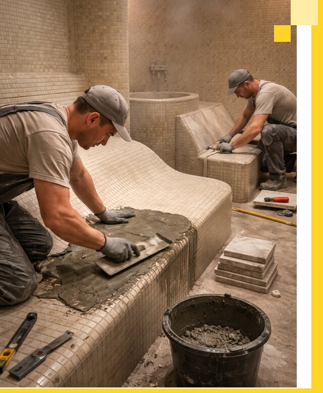 Лежаки для хамама под ключ в Алейске, проект и монтаж