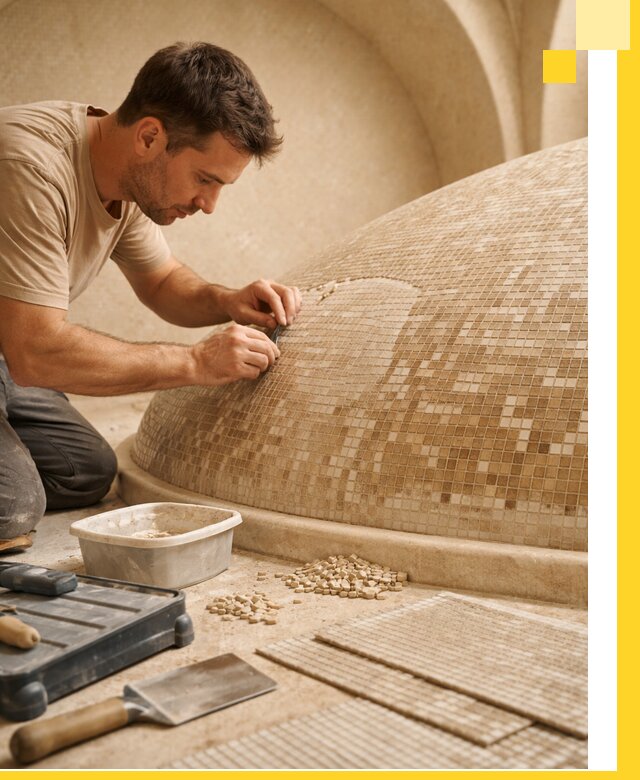 Профессиональная укладка мозаики для хамама под ключ в Алейске